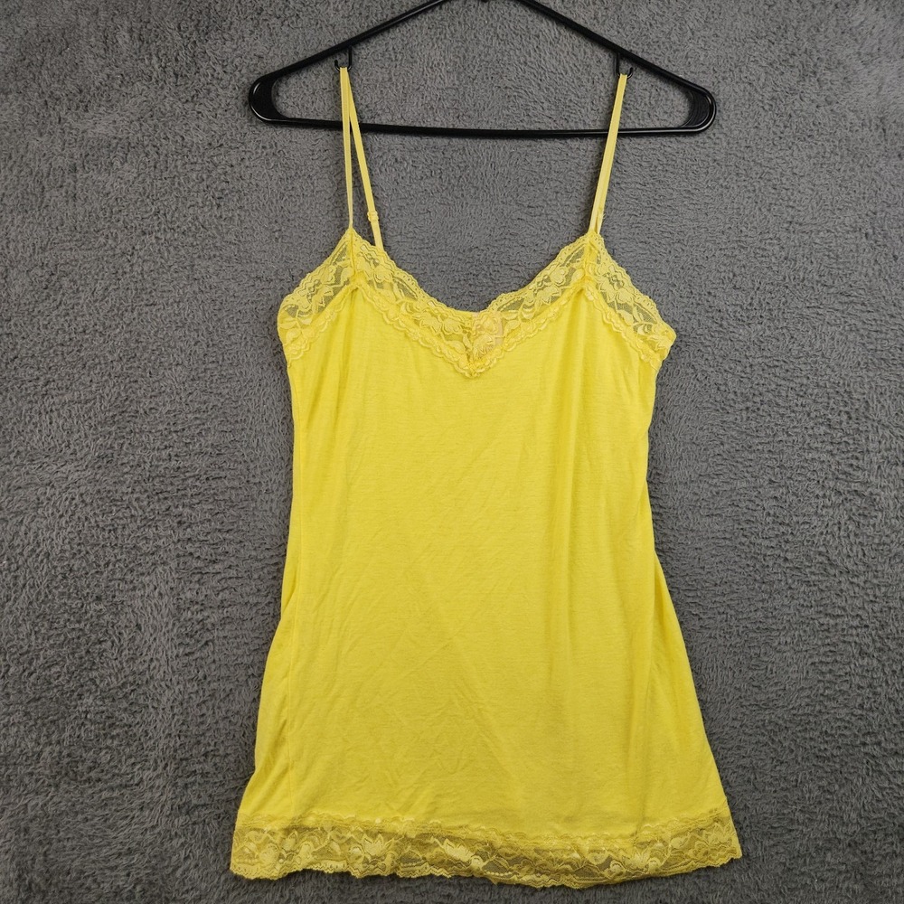 Vintage Y2K Lace Trim Cami Tank Top Yellow Womens Large Coquette Whimsy Fairy